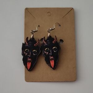 Black and Red Devil Face Wooden Earrings